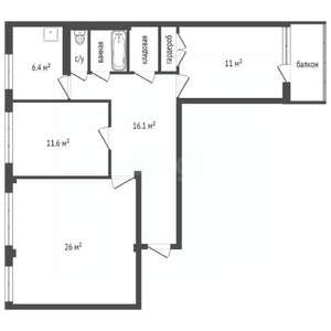 3-к квартира, вторичка, 80м2, 8/9 этаж