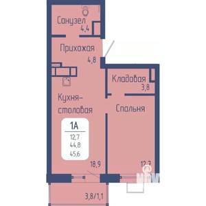 1-к квартира, вторичка, 46м2, 10/21 этаж