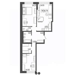 3-к квартира, вторичка, 67м2, 5/17 этаж