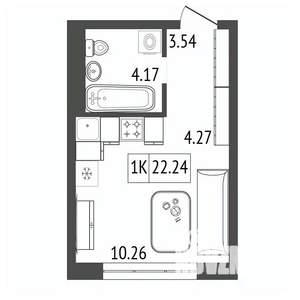 1-к квартира, вторичка, 22м2, 17/17 этаж