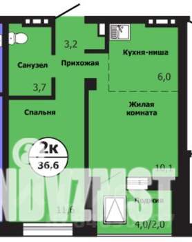2-к квартира, строящийся дом, 37м2, 18/19 этаж