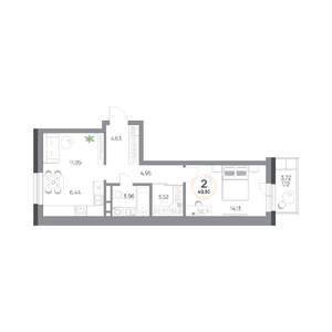 2-к квартира, вторичка, 50м2, 9/17 этаж