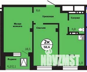 2-к квартира, строящийся дом, 59м2, 19/19 этаж