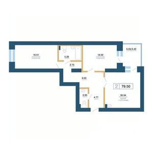 2-к квартира, вторичка, 77м2, 2/7 этаж