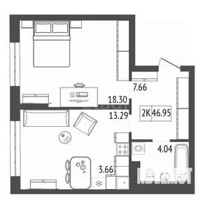 2-к квартира, вторичка, 47м2, 10/17 этаж