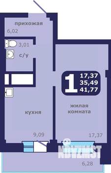 1-к квартира, строящийся дом, 42м2, 18/25 этаж