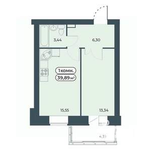 1-к квартира, строящийся дом, 40м2, 5/9 этаж