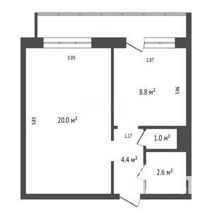 1-к квартира, вторичка, 42м2, 5/16 этаж