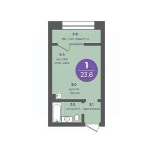1-к квартира, вторичка, 24м2, 1/16 этаж