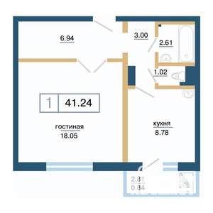 1-к квартира, строящийся дом, 41м2, 9/17 этаж