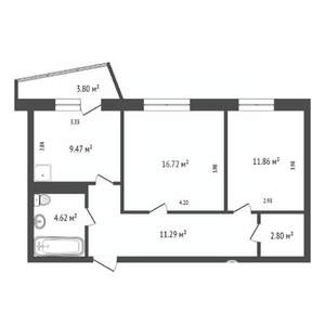 2-к квартира, вторичка, 56м2, 8/14 этаж