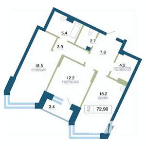 2-к квартира, строящийся дом, 73м2, 2/24 этаж
