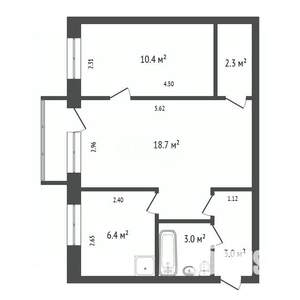 2-к квартира, вторичка, 44м2, 3/3 этаж