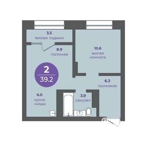 2-к квартира, вторичка, 39м2, 12/16 этаж