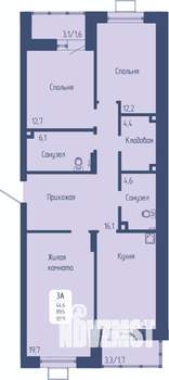 3-к квартира, строящийся дом, 93м2, 2/12 этаж