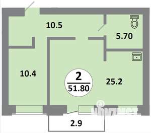 2-к квартира, строящийся дом, 52м2, 6/14 этаж