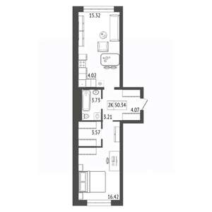 2-к квартира, строящийся дом, 50м2, 3/17 этаж