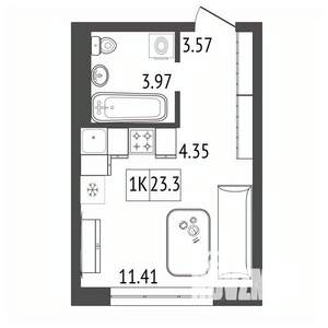 1-к квартира, строящийся дом, 23м2, 13/17 этаж