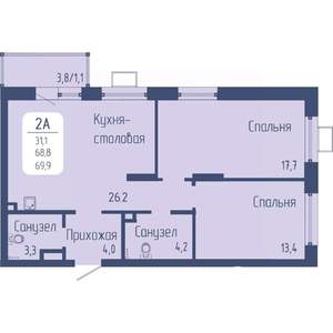 2-к квартира, вторичка, 70м2, 8/15 этаж