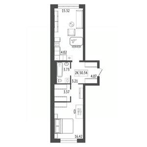 2-к квартира, строящийся дом, 50м2, 4/17 этаж