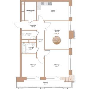 3-к квартира, вторичка, 84м2, 13/24 этаж