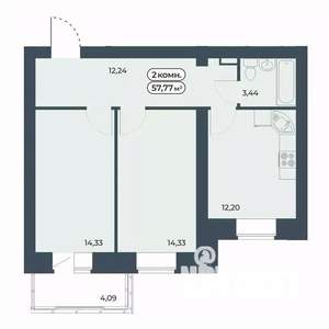 2-к квартира, строящийся дом, 58м2, 7/9 этаж