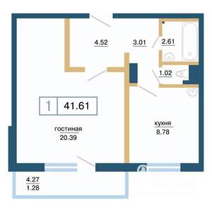 1-к квартира, вторичка, 42м2, 15/17 этаж