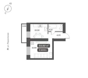 1-к квартира, вторичка, 34м2, 9/16 этаж