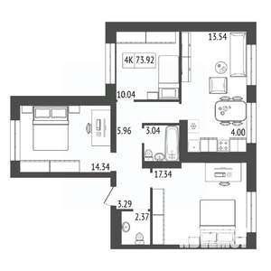 4-к квартира, строящийся дом, 74м2, 10/17 этаж