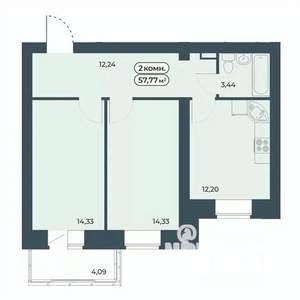 2-к квартира, строящийся дом, 58м2, 5/9 этаж