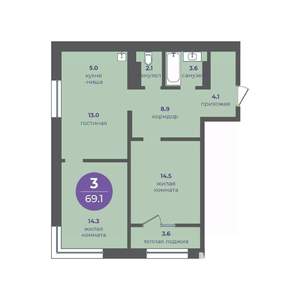 3-к квартира, вторичка, 69м2, 16/24 этаж