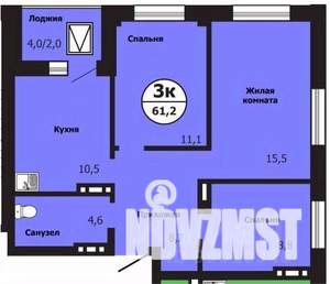 3-к квартира, строящийся дом, 61м2, 3/19 этаж