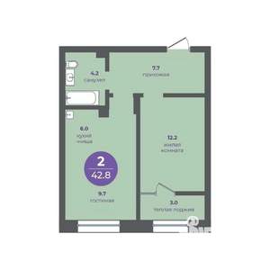2-к квартира, вторичка, 43м2, 2/24 этаж
