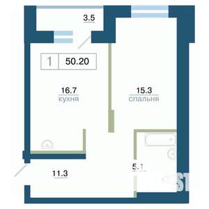 1-к квартира, строящийся дом, 50м2, 6/24 этаж