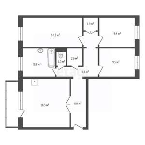 4-к квартира, вторичка, 82м2, 6/10 этаж