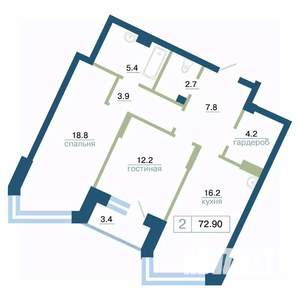 2-к квартира, вторичка, 73м2, 2/24 этаж