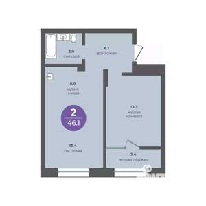 2-к квартира, вторичка, 46м2, 2/24 этаж