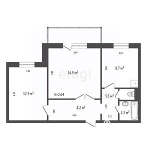 2-к квартира, вторичка, 53м2, 9/10 этаж