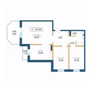 3-к квартира, строящийся дом, 82м2, 10/17 этаж