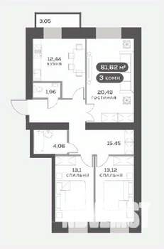 3-к квартира, вторичка, 82м2, 2/15 этаж