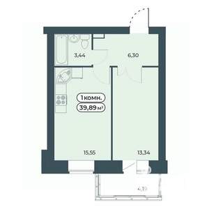 1-к квартира, строящийся дом, 40м2, 9/9 этаж