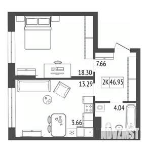 2-к квартира, вторичка, 47м2, 4/17 этаж