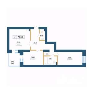 2-к квартира, вторичка, 78м2, 2/7 этаж