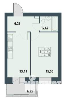 1-к квартира, строящийся дом, 40м2, 5/9 этаж
