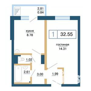 1-к квартира, строящийся дом, 33м2, 11/17 этаж