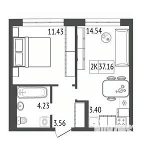 2-к квартира, вторичка, 37м2, 9/17 этаж