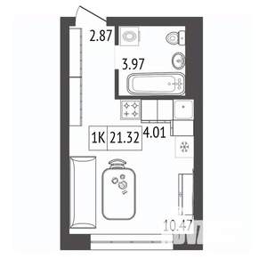 1-к квартира, строящийся дом, 21м2, 13/17 этаж