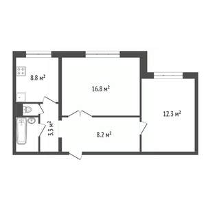 2-к квартира, вторичка, 53м2, 2/10 этаж