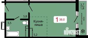 1-к квартира, строящийся дом, 38м2, 6/17 этаж