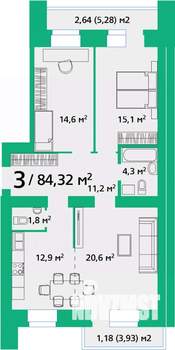 3-к квартира, строящийся дом, 84м2, 6/9 этаж